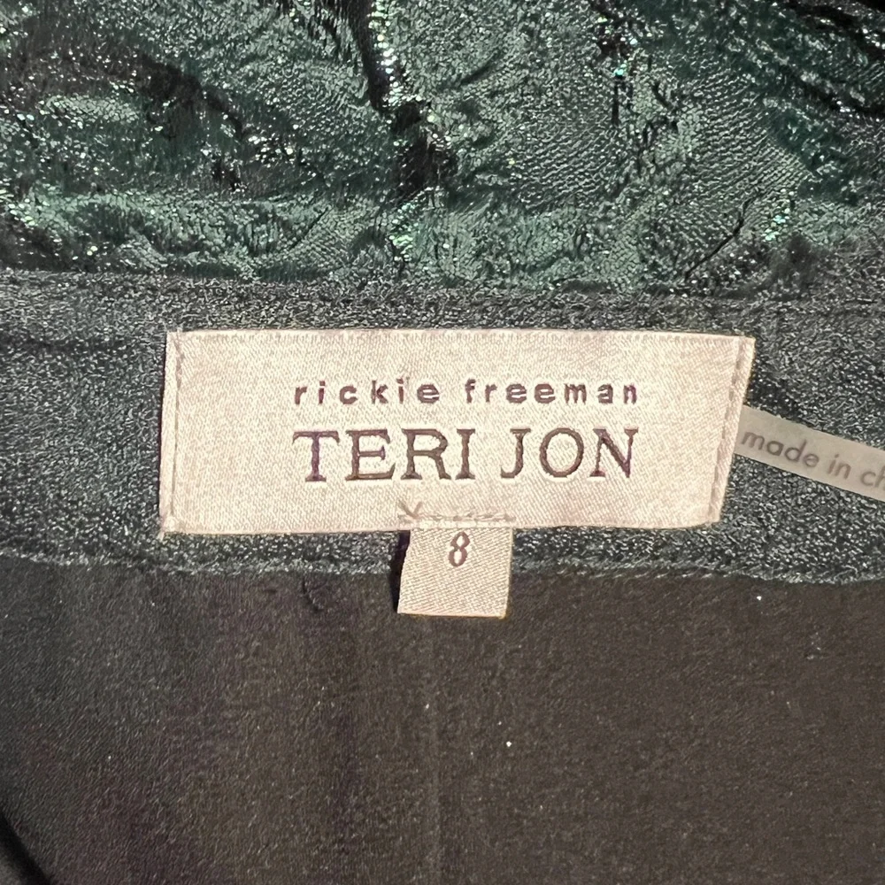 Teri Jon Rickie Freeman A-Line Jacquard Embroidered Green Shirt dress Gown 8 - Picture 8 of 12